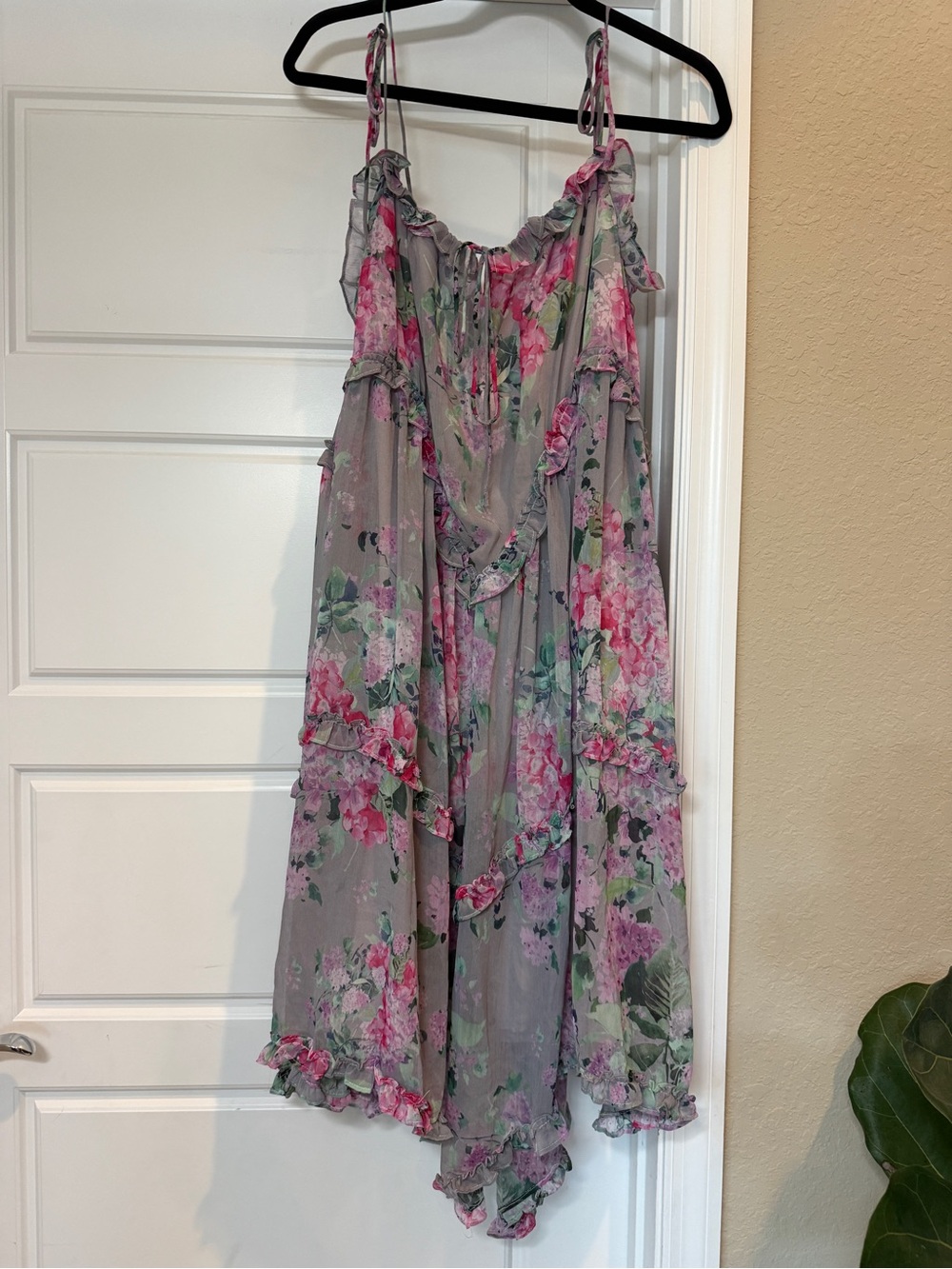 Stellah Grey Floral Ruffle Sundress with Pink & Green Accents